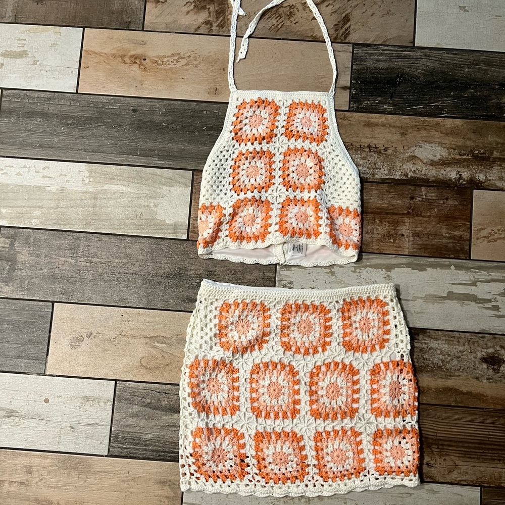 SQUARED AWAY CROCHET TANK AND SKIRT SET